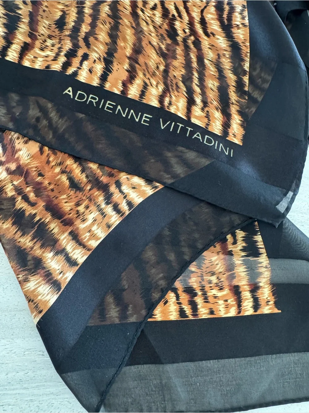 Adrienne Vittadini Tiger-Print Silk Scarf in Brown and Black